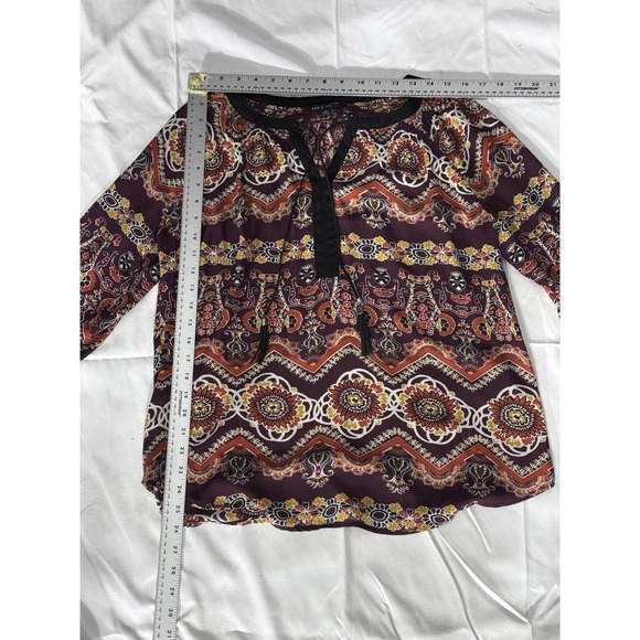 Women's Boho Peasant Blouse Purple Paisley Floral Long Sleeve Tassel Top Size XL - Picture 8 of 9